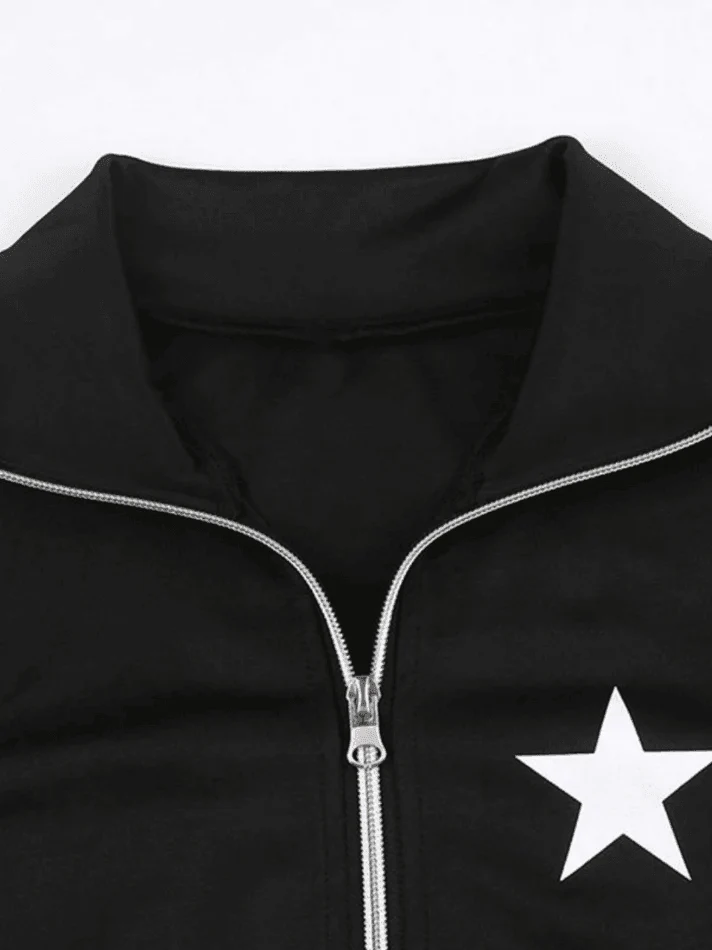 Contrast Star Print Zip-Up Jacket - Image 5