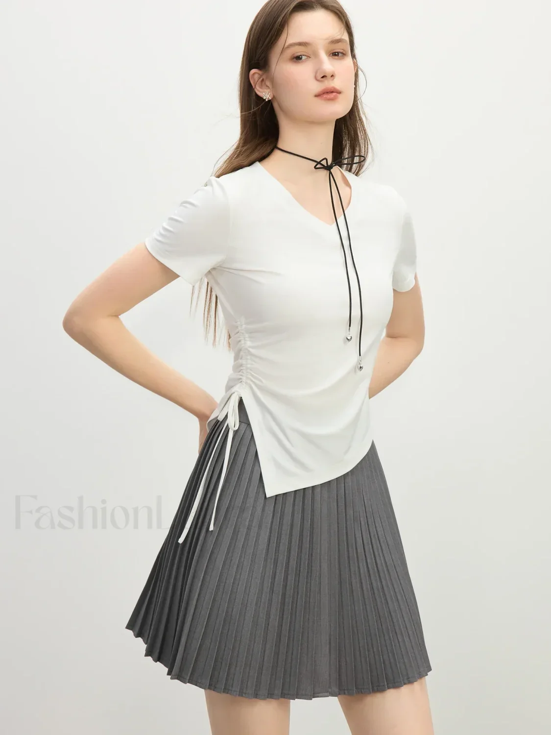 Cooling V-Neck Drawstring Crop T-Shirt - Image 2