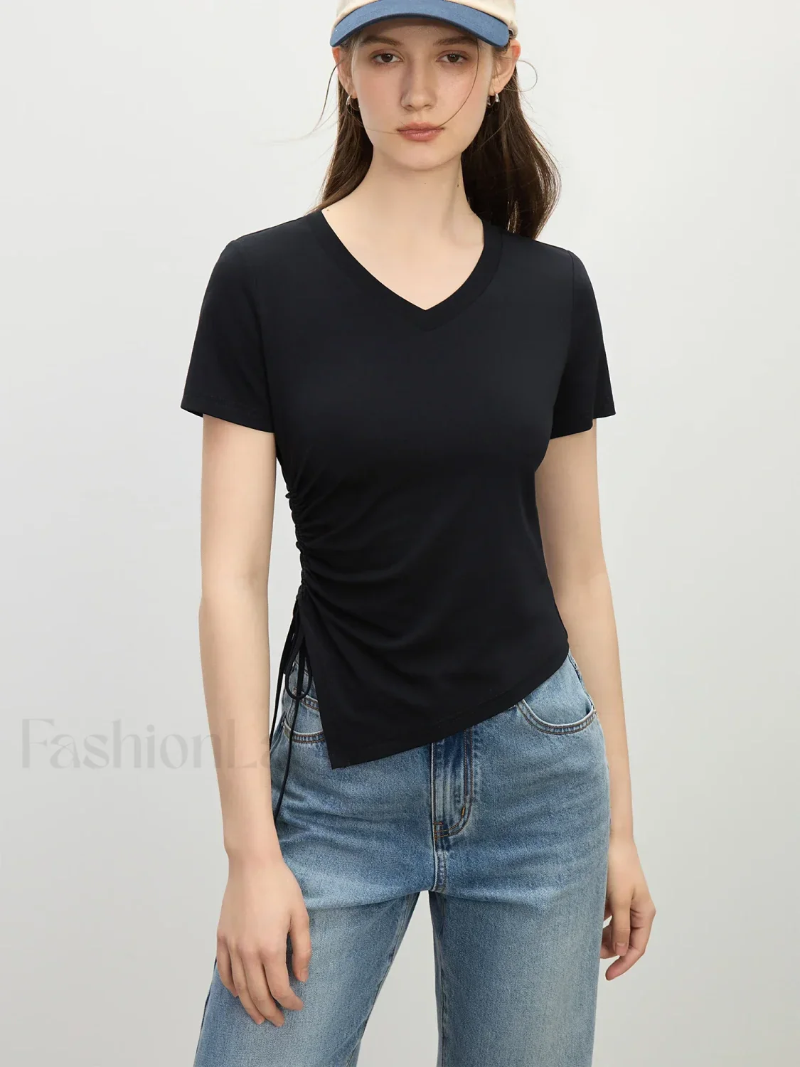 Cooling V-Neck Drawstring Crop T-Shirt - Image 3