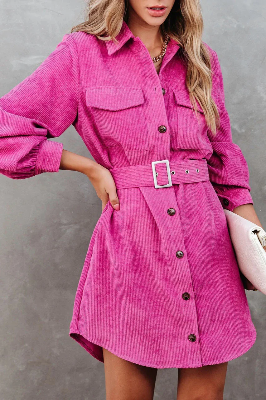 Corduroy Belted Pocket Detail Overcoat - Image 2