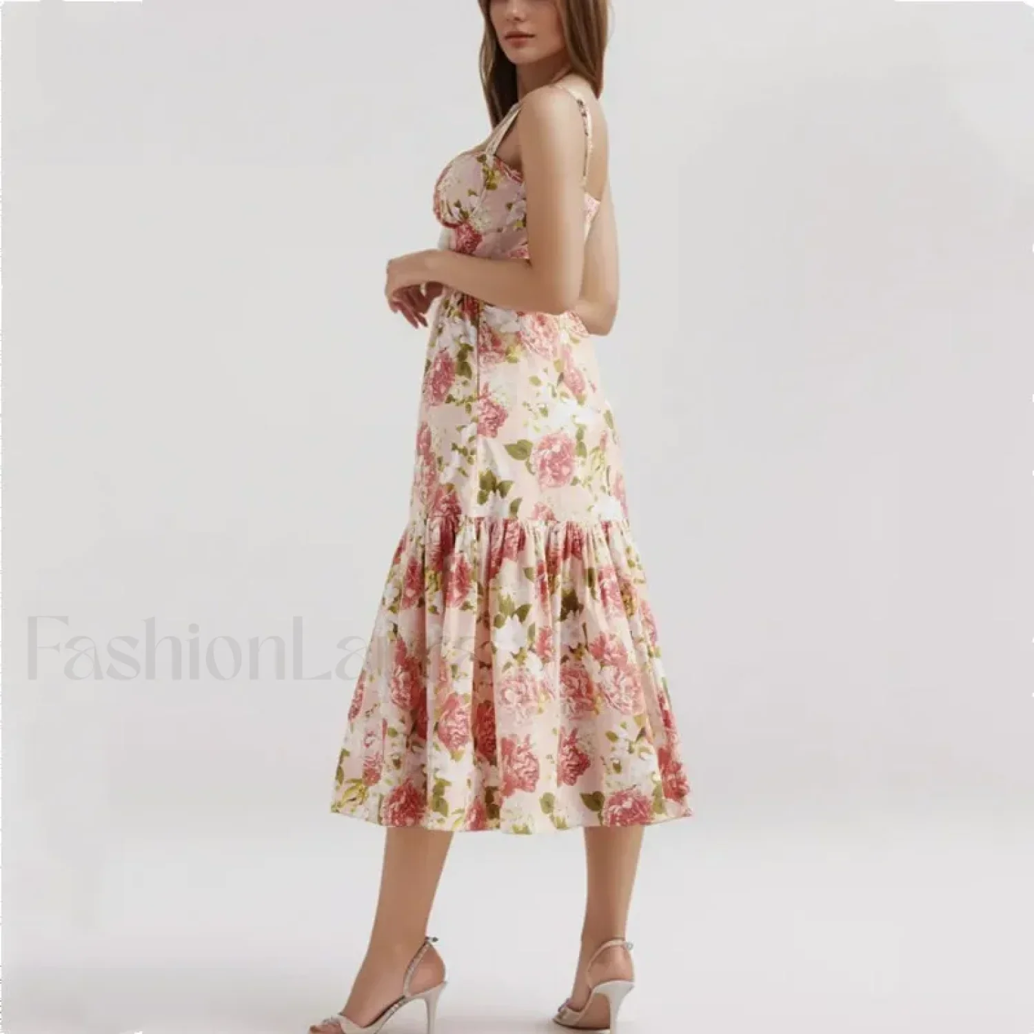 Corset Ruffled Silk Floral Dress - Image 3