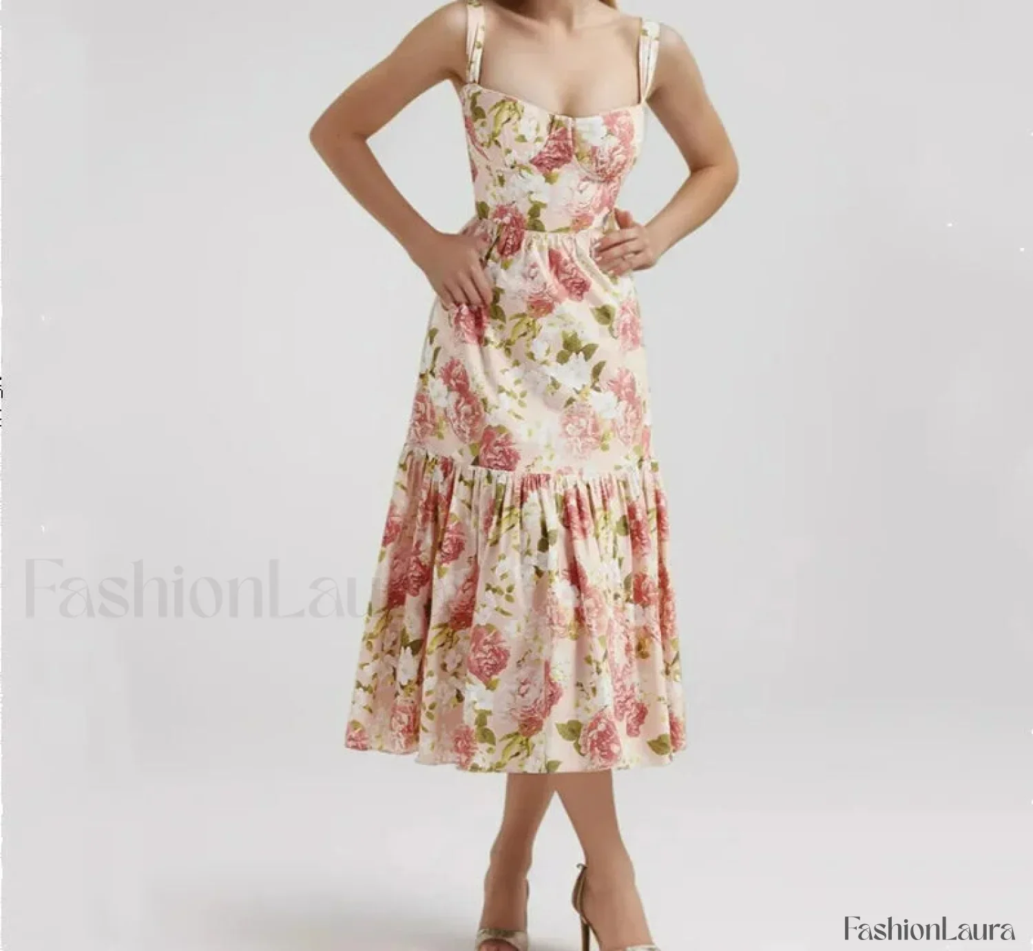 Corset Ruffled Silk Floral Dress - Image 6