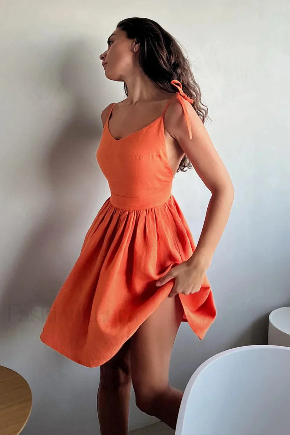 Cotton Halter High Waist Strappy Mini Dress - Image 10