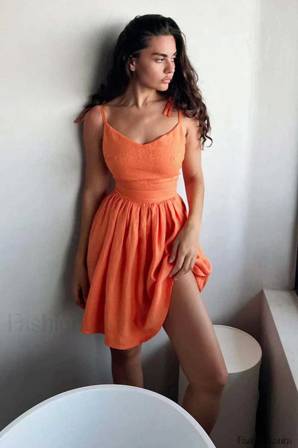 Cotton Halter High Waist Strappy Mini Dress - Image 30