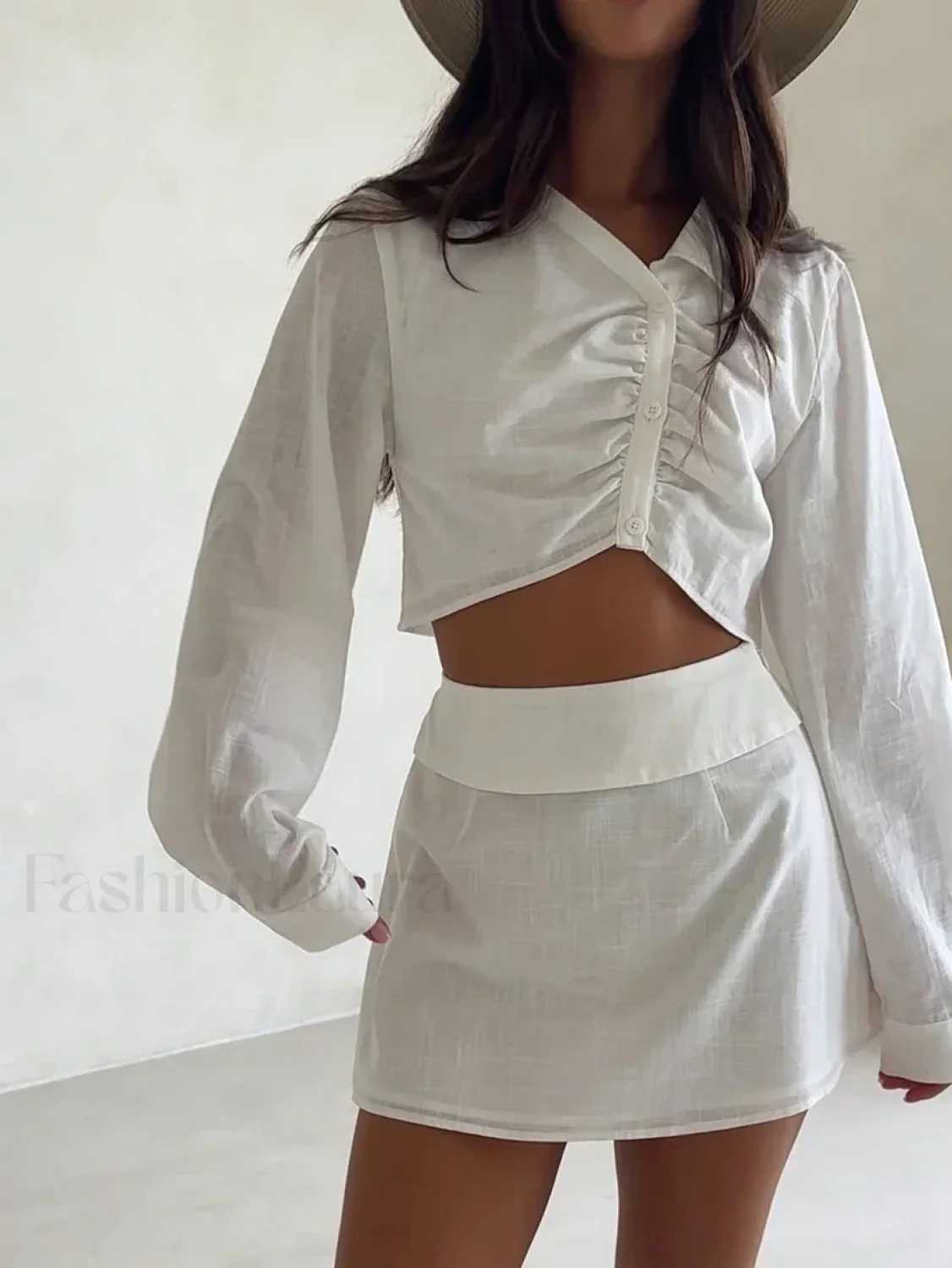 Cotton Long Sleeve Skirt Pajama Two Piece Set - Image 2