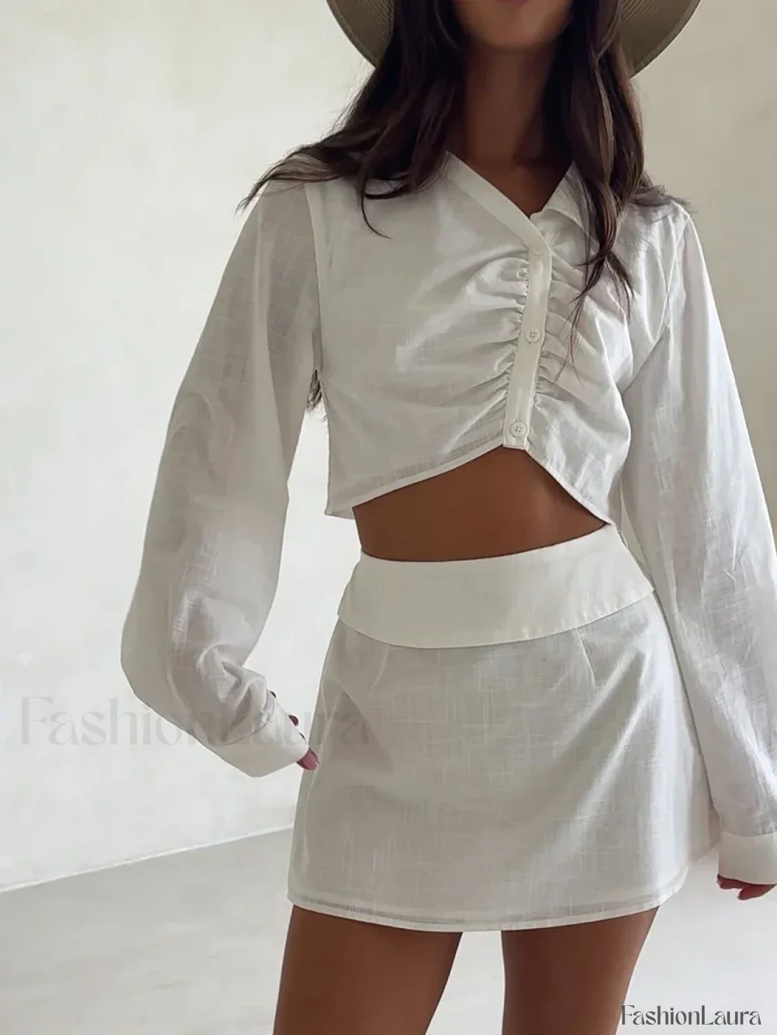 Cotton Long Sleeve Skirt Pajama Two Piece Set - Image 5