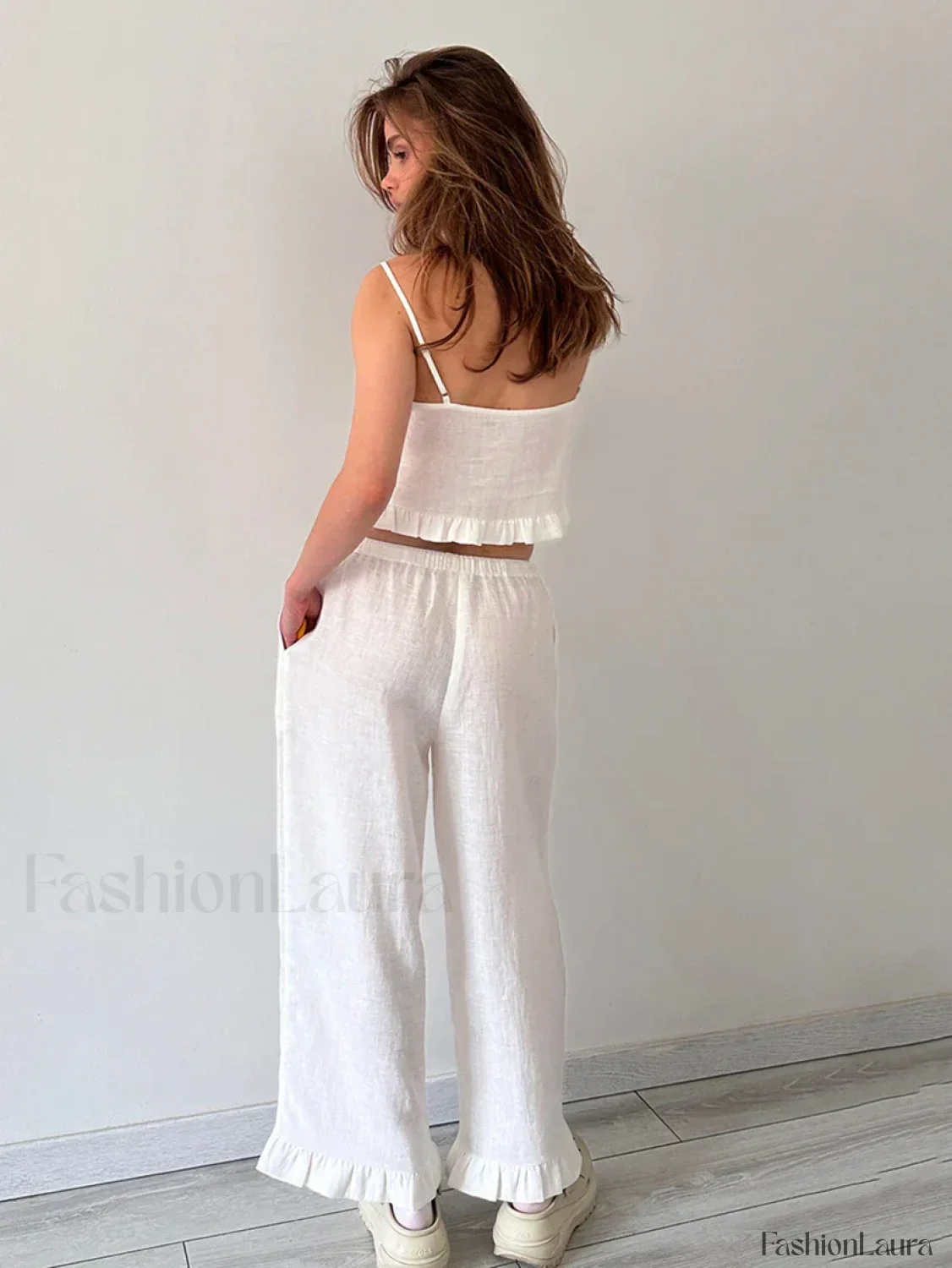 Cotton Strap Pajama Pants Two Piece Set - Image 13