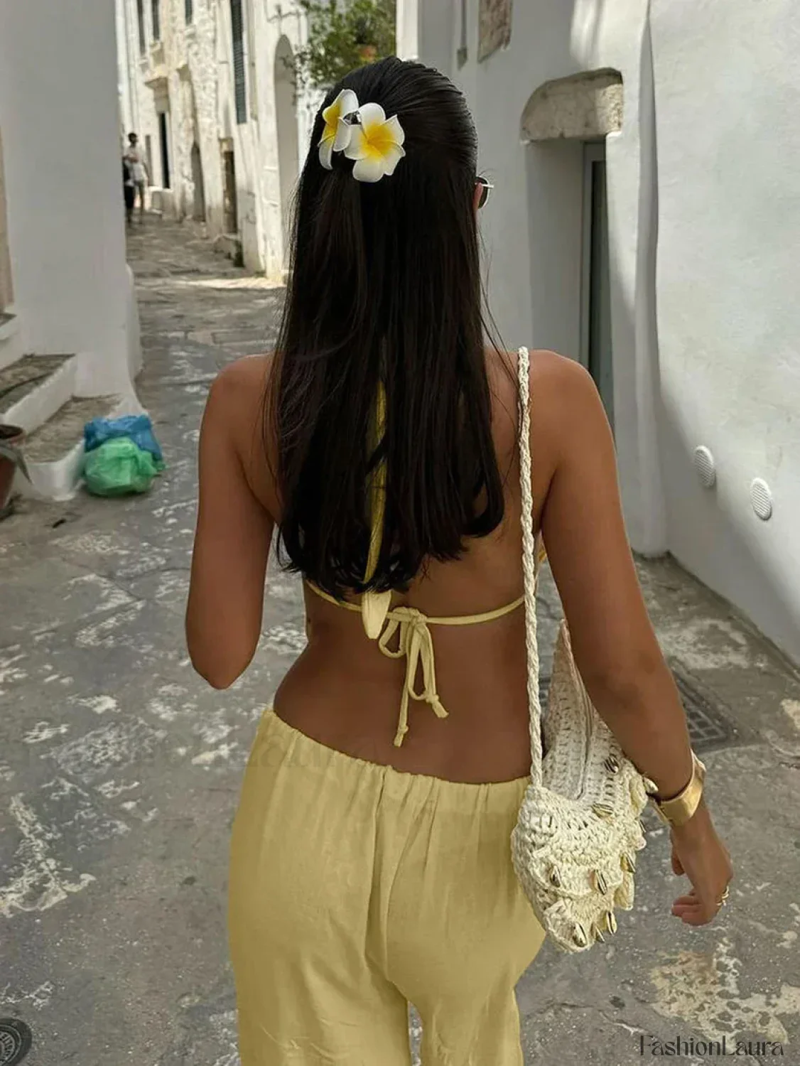 Cotton V-Neck Lace Pants Two Piece Set - Image 9