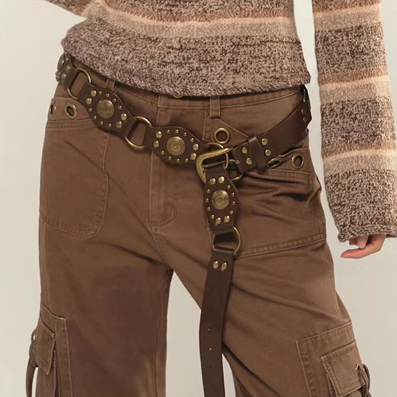 Cowboy Style Brown Studded Waist Belt - Image 2