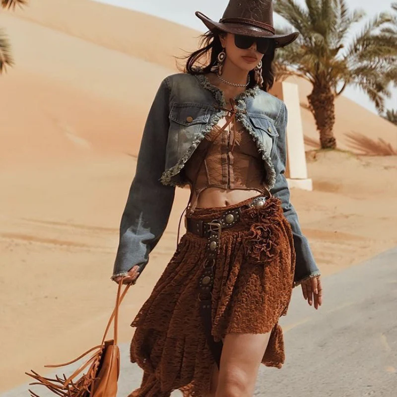 Cowboy Style Brown Studded Waist Belt - Image 3