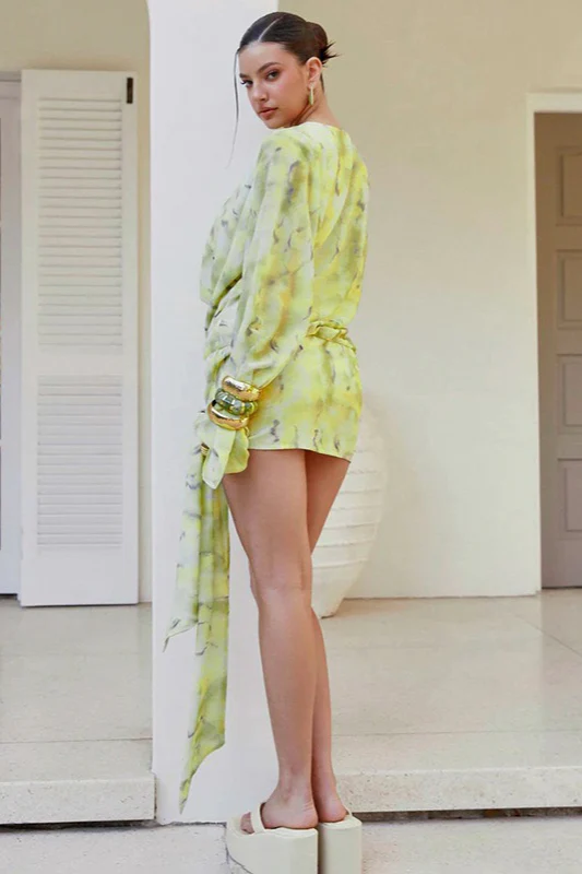 Cowl Neck Tie Dye Printed Flare Sleeve Floral Dress - Image 4