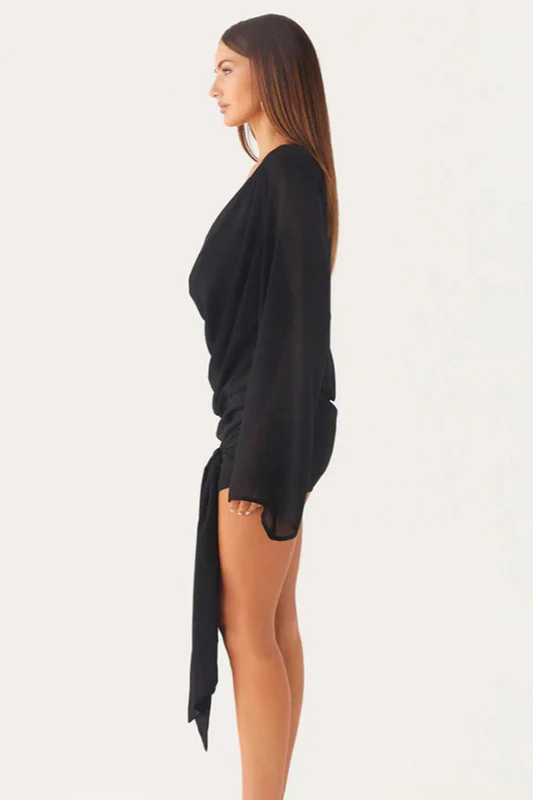 Cowl Neck Tie Dye Printed Flare Sleeve Floral Dress - Image 7