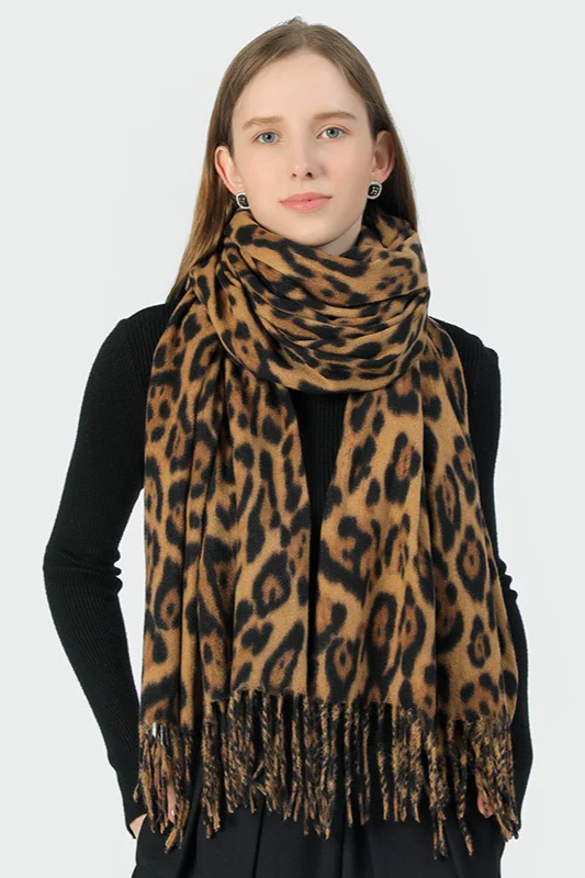 Cozy Leopard Print Faux Wool Scarf - Image 4