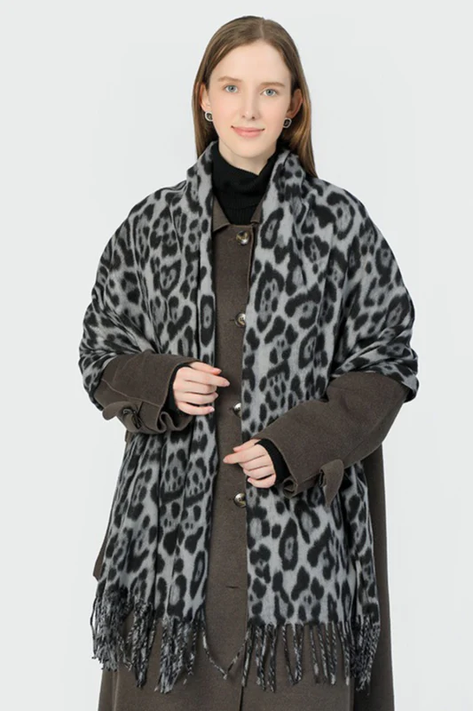 Cozy Leopard Print Faux Wool Scarf - Image 8