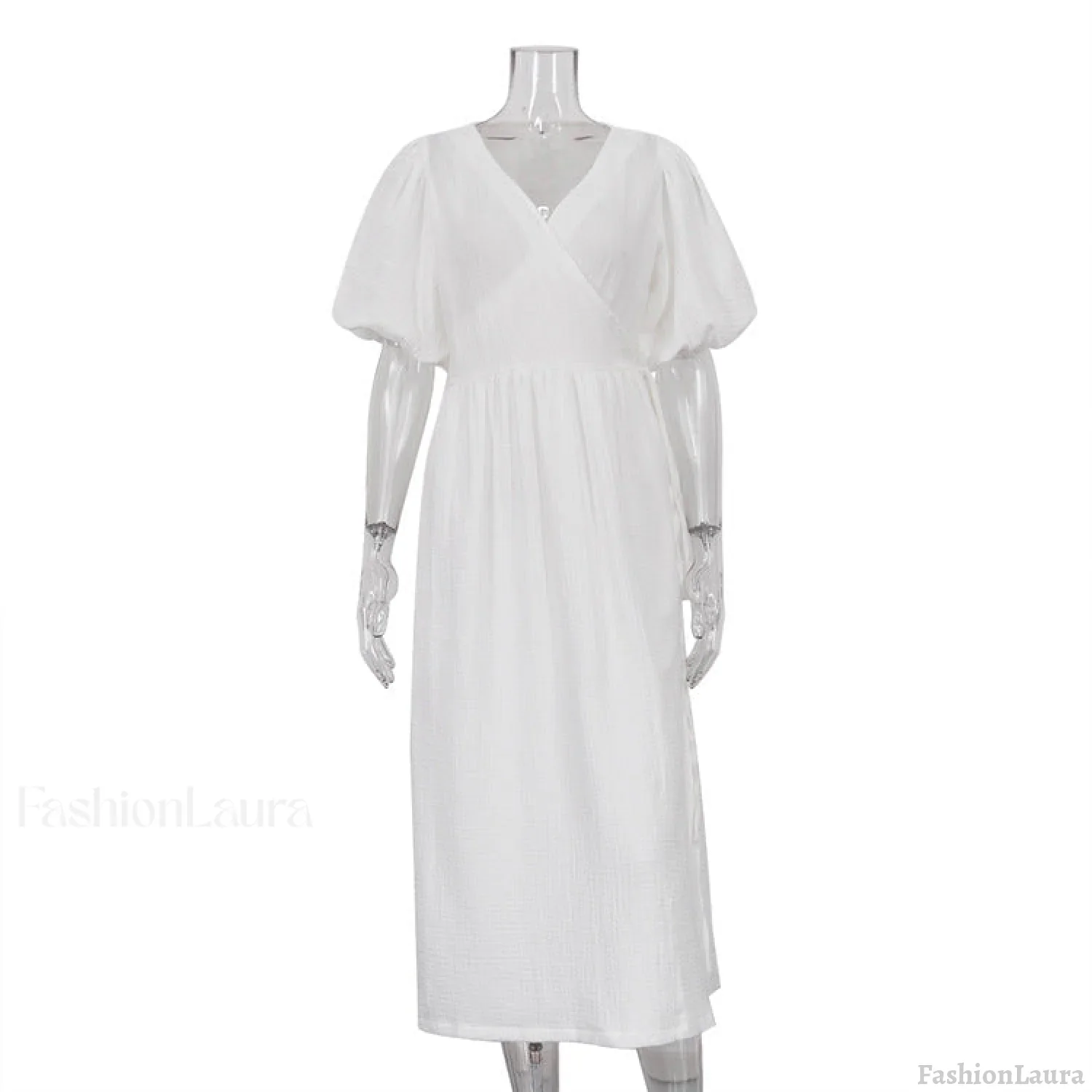 V neck Short Sleeve Lace up Dress French Office Solid Color Dress - Image 3