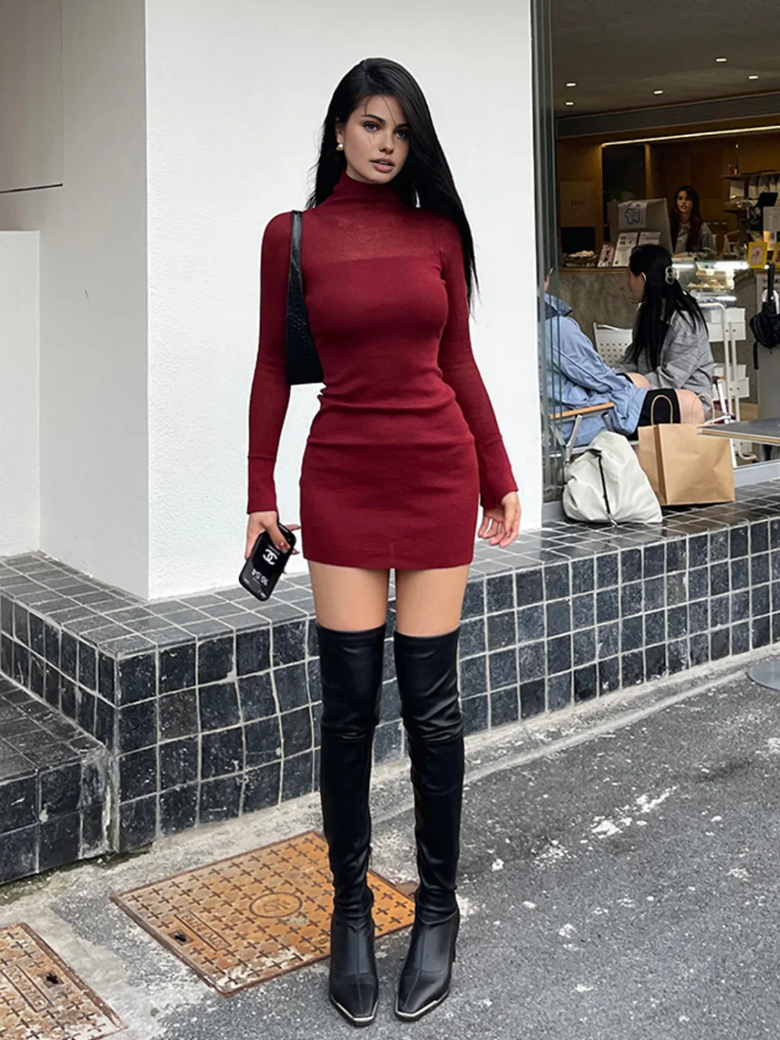 Tulle Sheer Panel Sweater Dress - Image 3