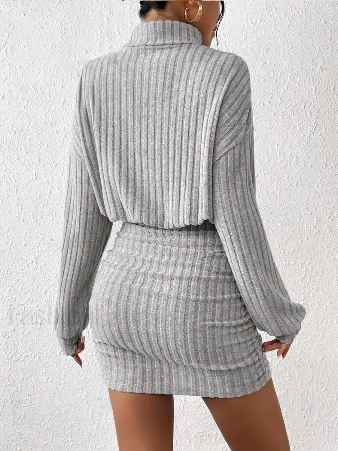 Mock Neck Ribbed Short Dress - Image 21