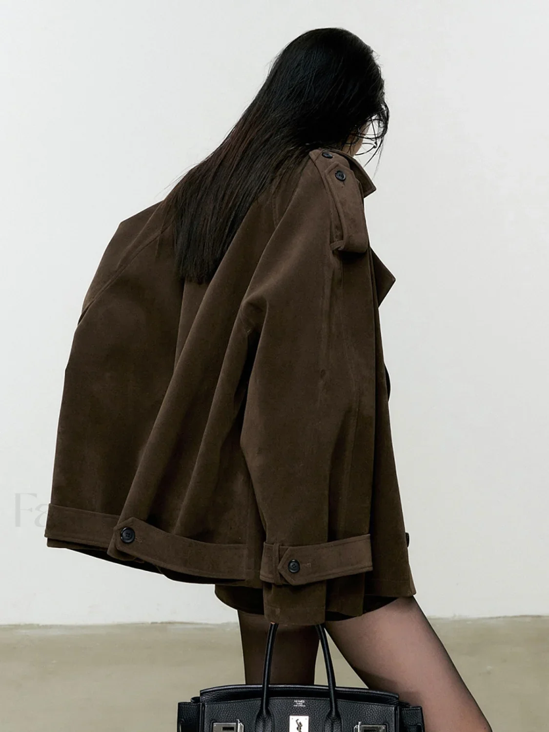 Lapel Loose Suede Jacket - Image 4
