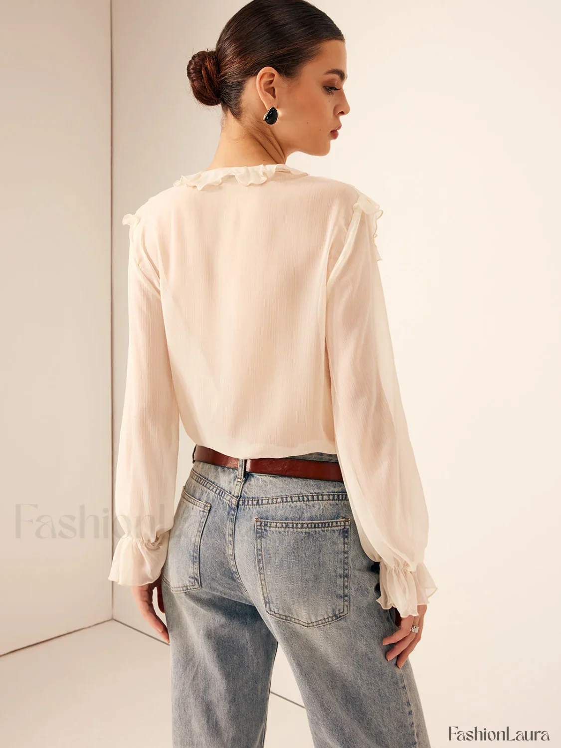 Semi-Sheer Ruffle Chiffon Breasted Blouse - Image 16