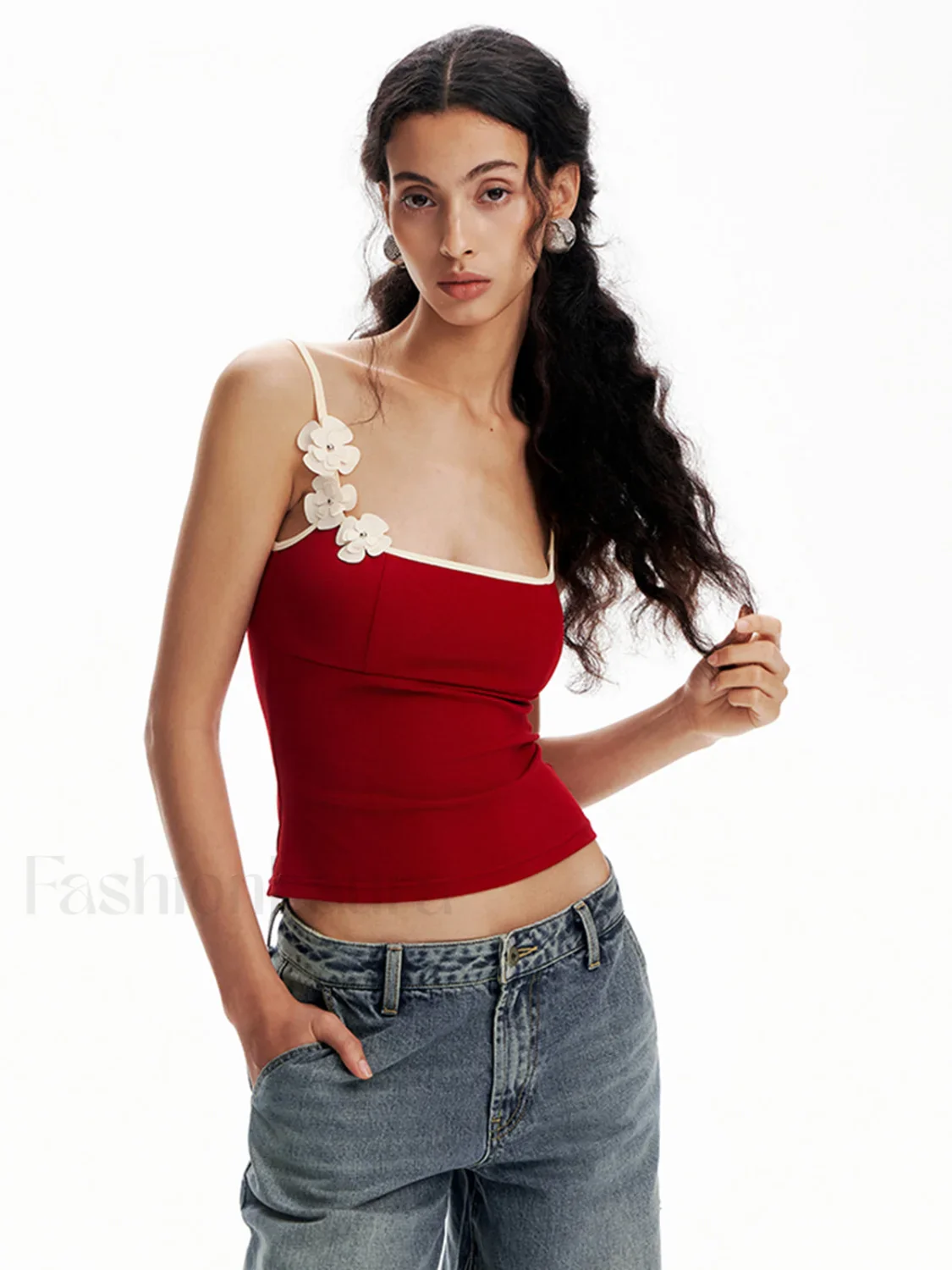 Floral Contrast Trim Bodycon Cami Top - Image 5