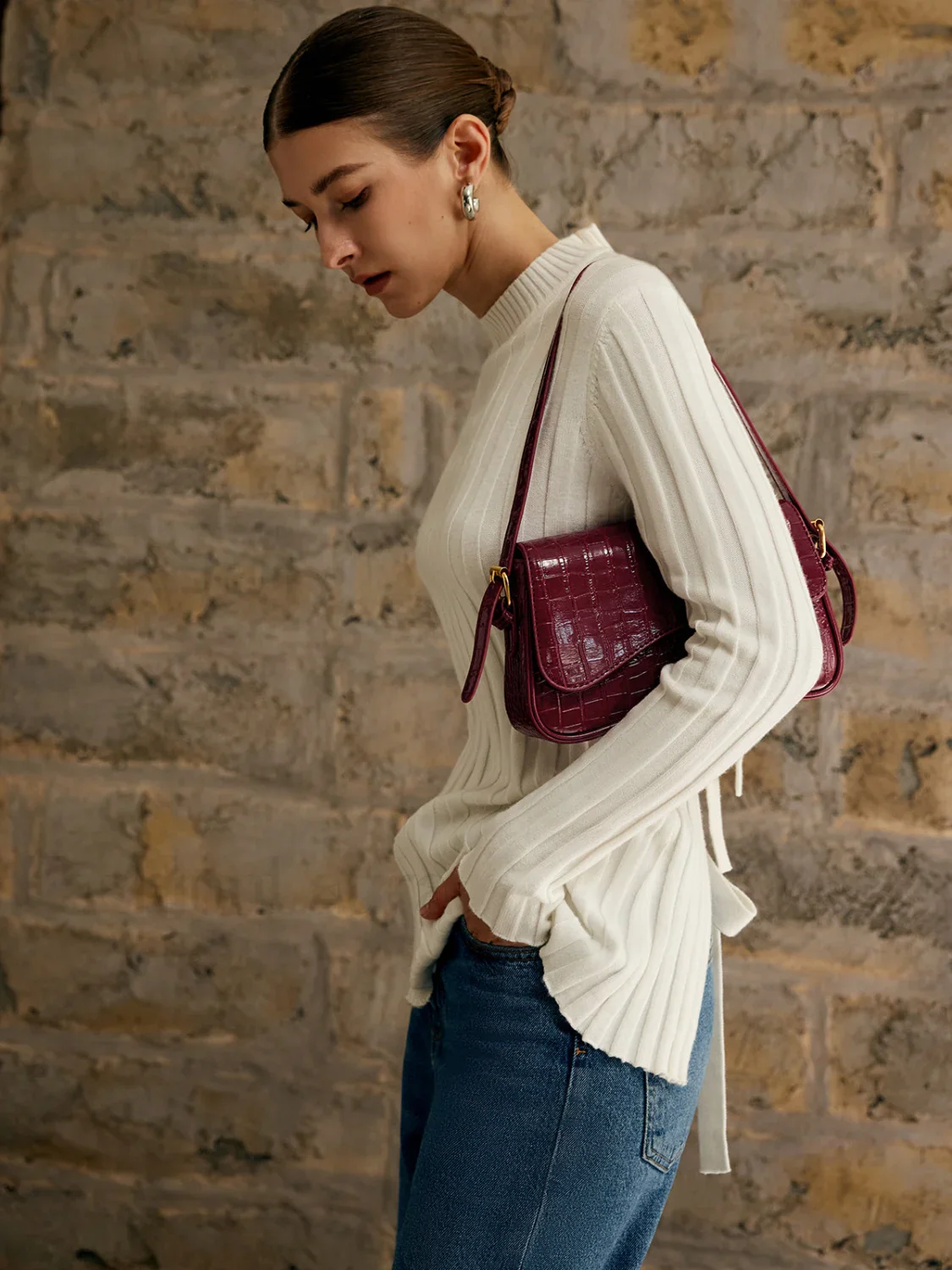 Buckle Checkered Small Armpit Bag - Image 10