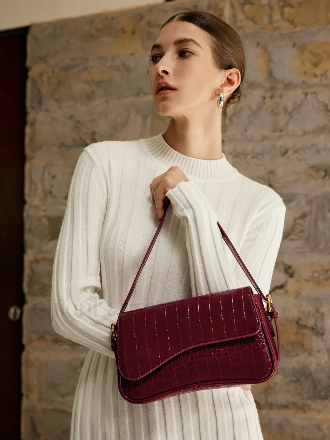 Buckle Checkered Small Armpit Bag - Image 8
