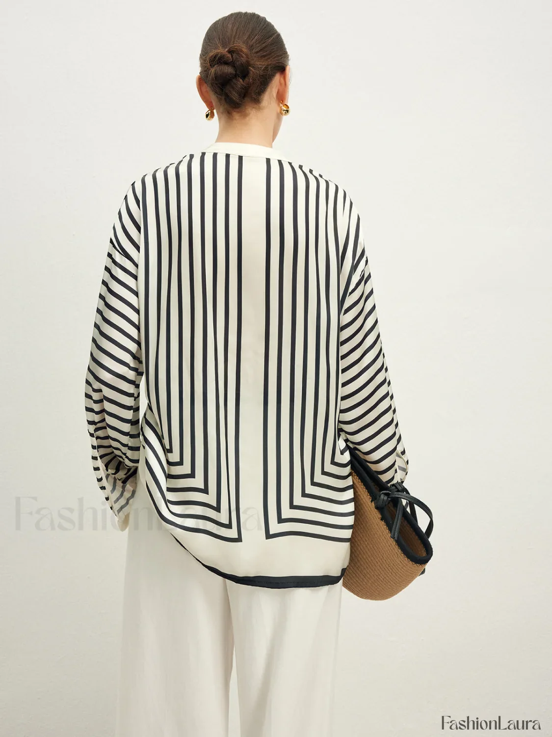 Satin Striped Button Cozy Blouse - Image 22