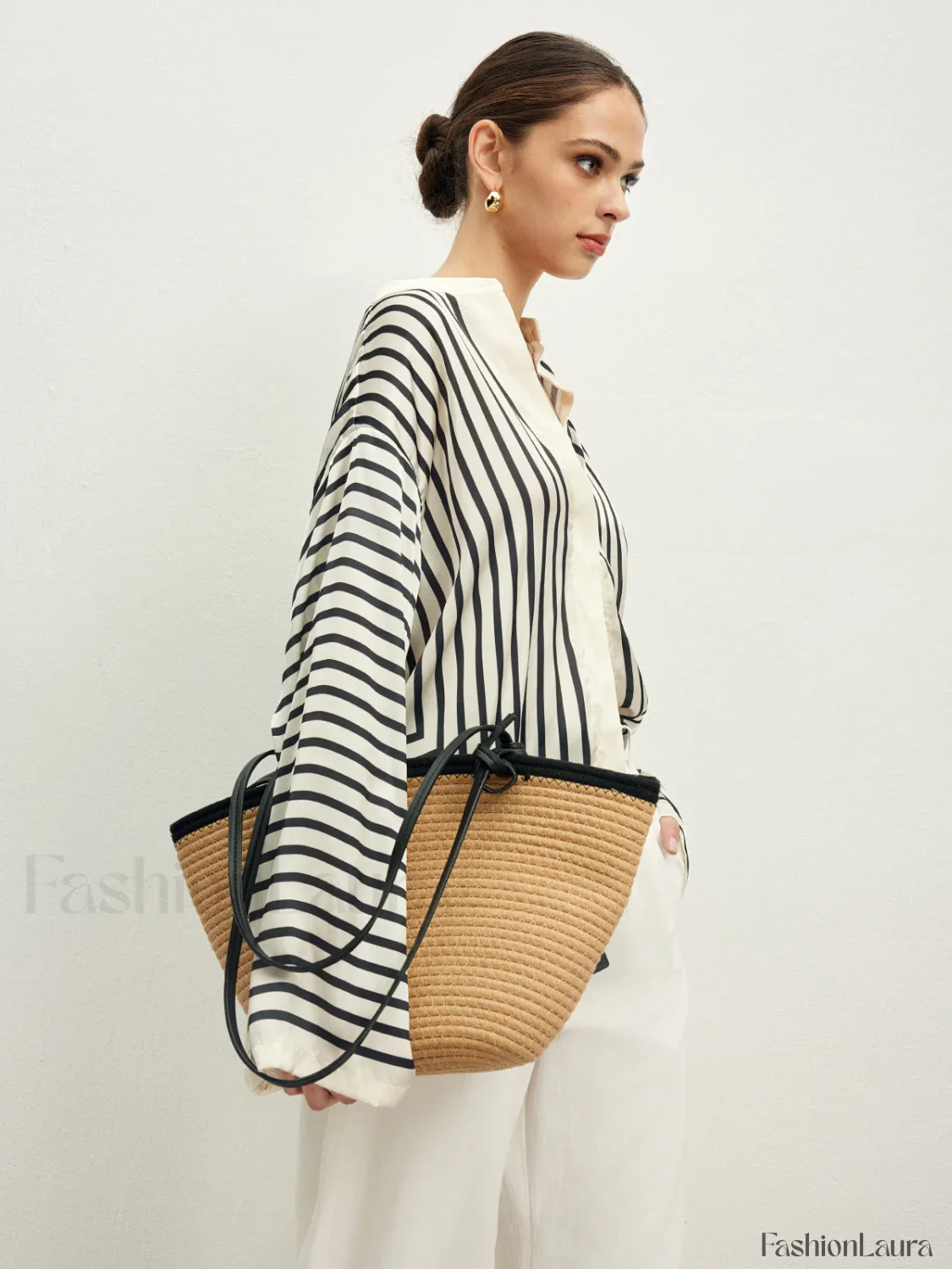 Satin Striped Button Cozy Blouse - Image 23