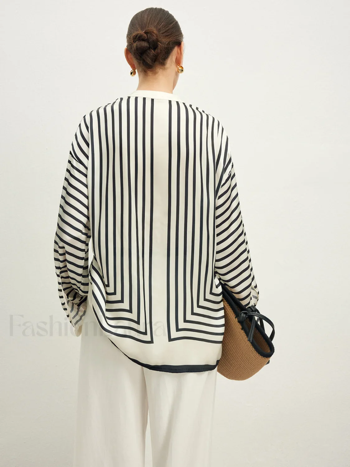 Satin Striped Button Cozy Blouse - Image 4