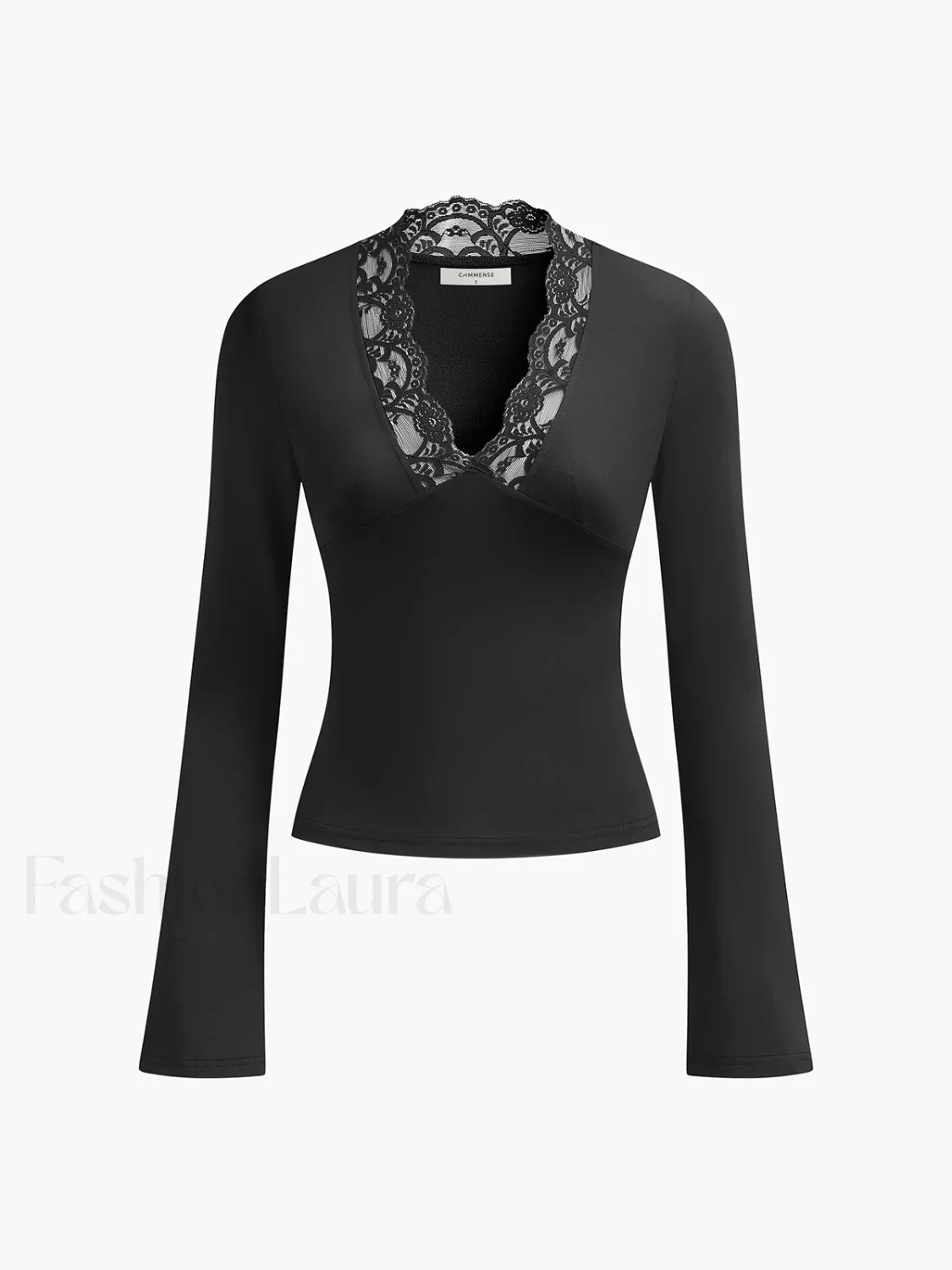 Lace Trim V-Neck T-Shirt - Image 3