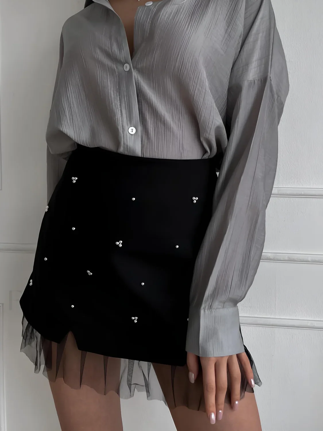 Beaded Tulle Trim A Line Skirt - Image 19