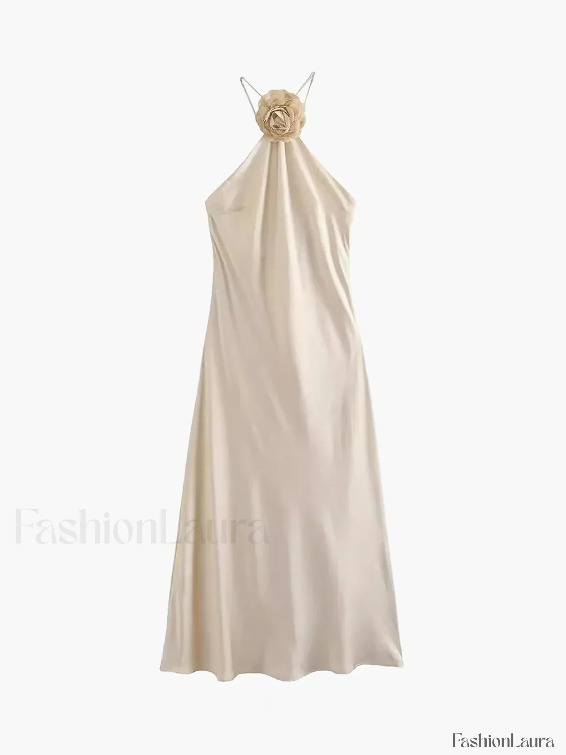 Satin Rosette Decor Halter Midi Dress - Image 10