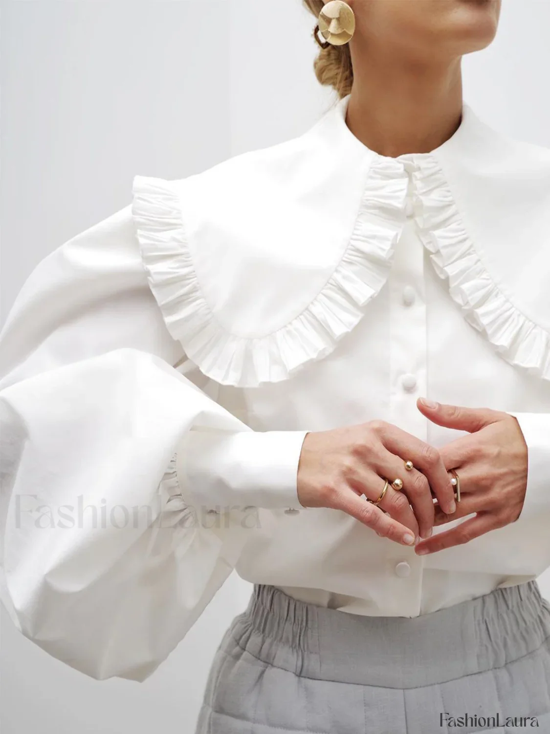 Ruffled Collar Long Sleeve Shirt - Image 11
