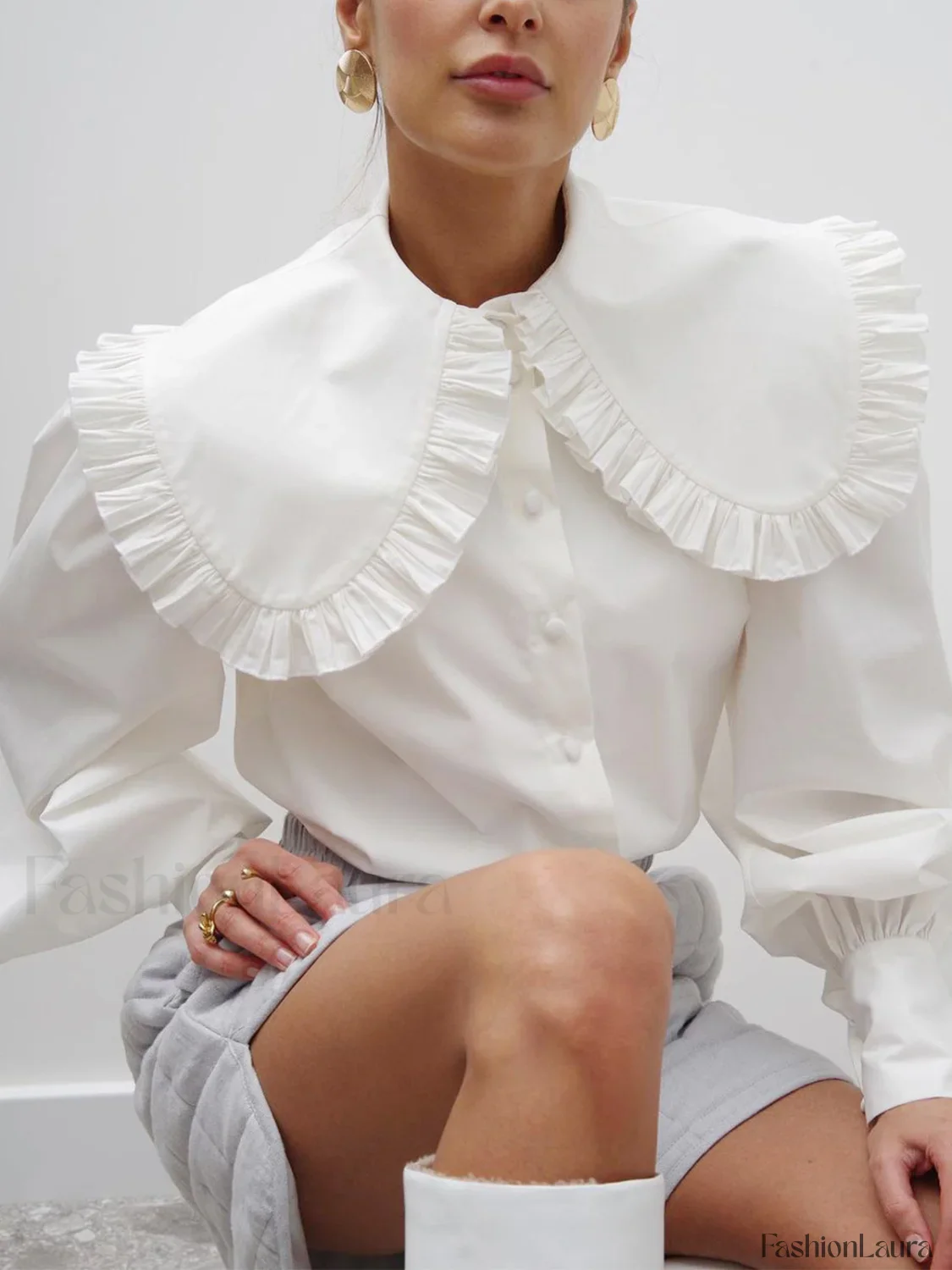 Ruffled Collar Long Sleeve Shirt - Image 12
