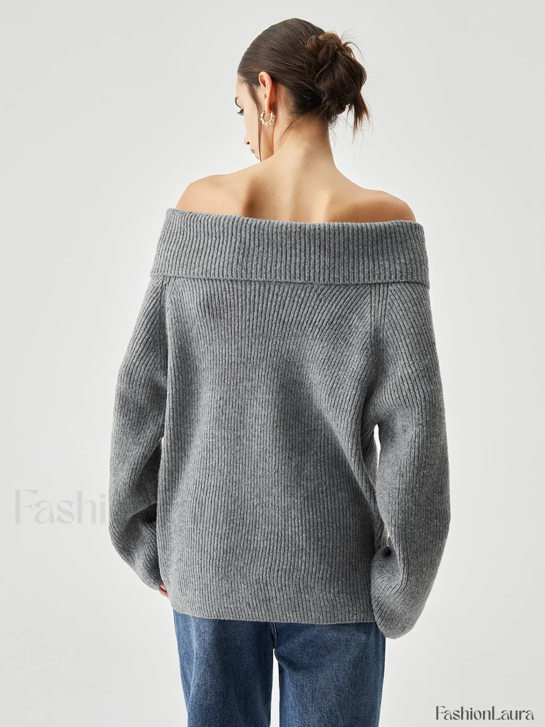 Oversized Overfold Off Shoulder Knit Sweater - Image 13