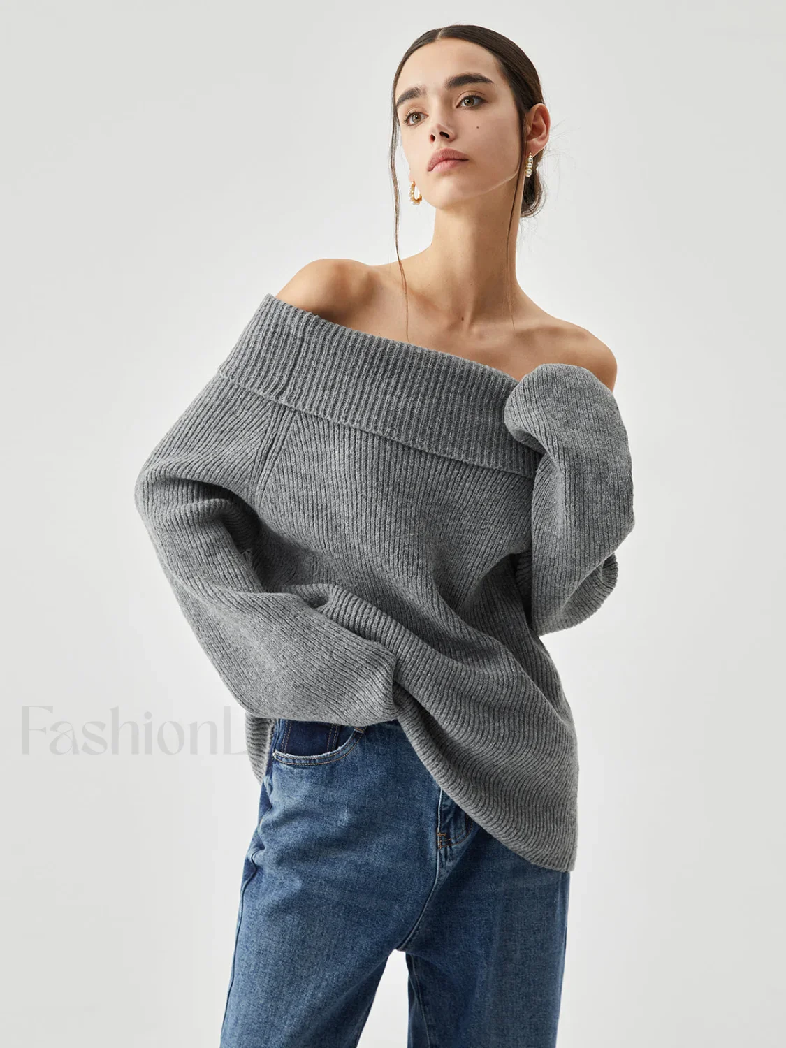 Oversized Overfold Off Shoulder Knit Sweater - Image 9