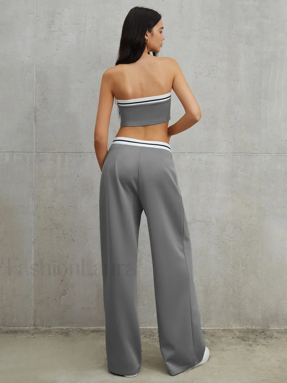 Tube Top Two Piece Contrast Waistband Pants Set - Image 13