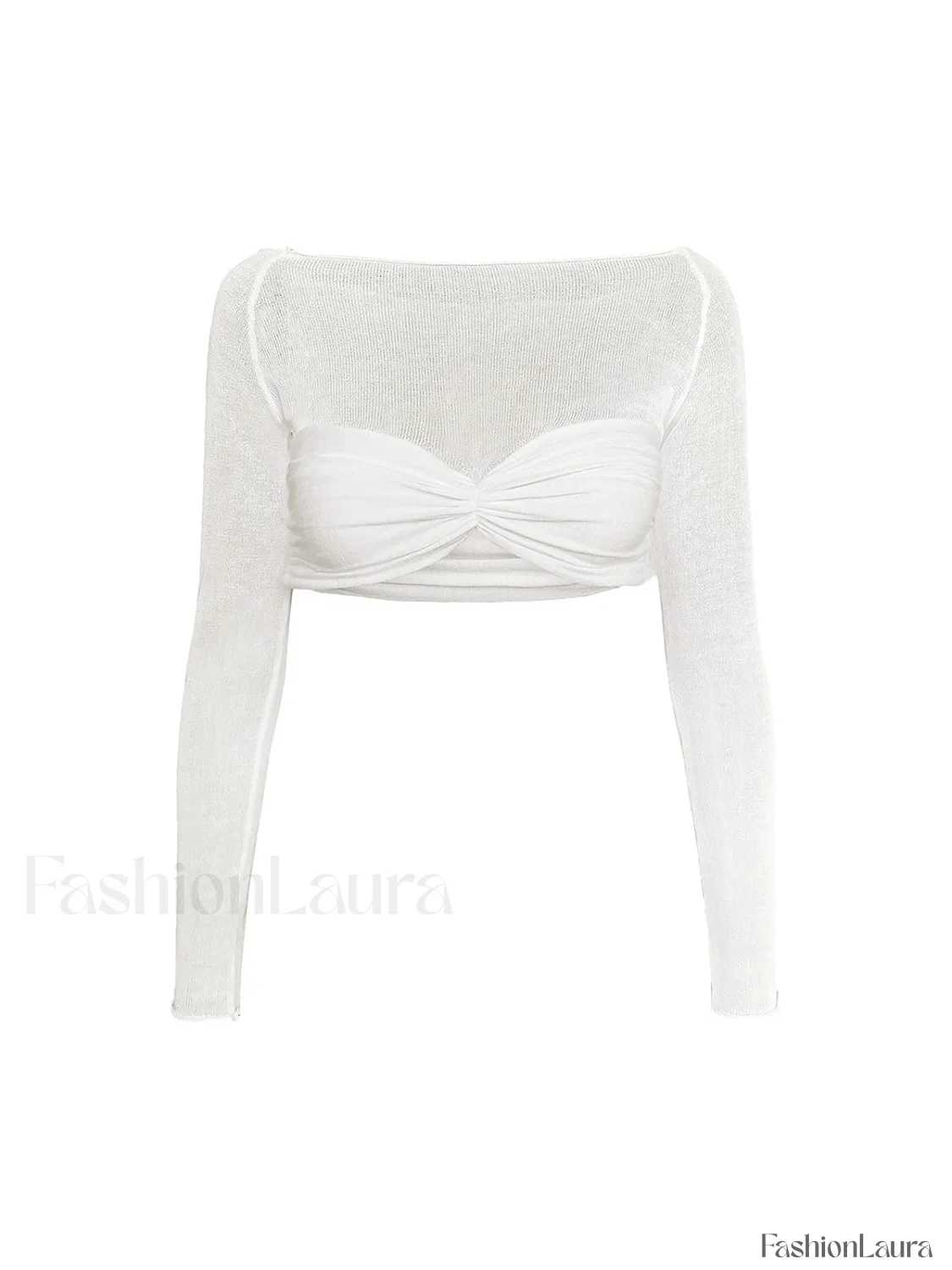 Semi-Sheer Off-Shoulder Mesh Crop T-Shirt - Image 22