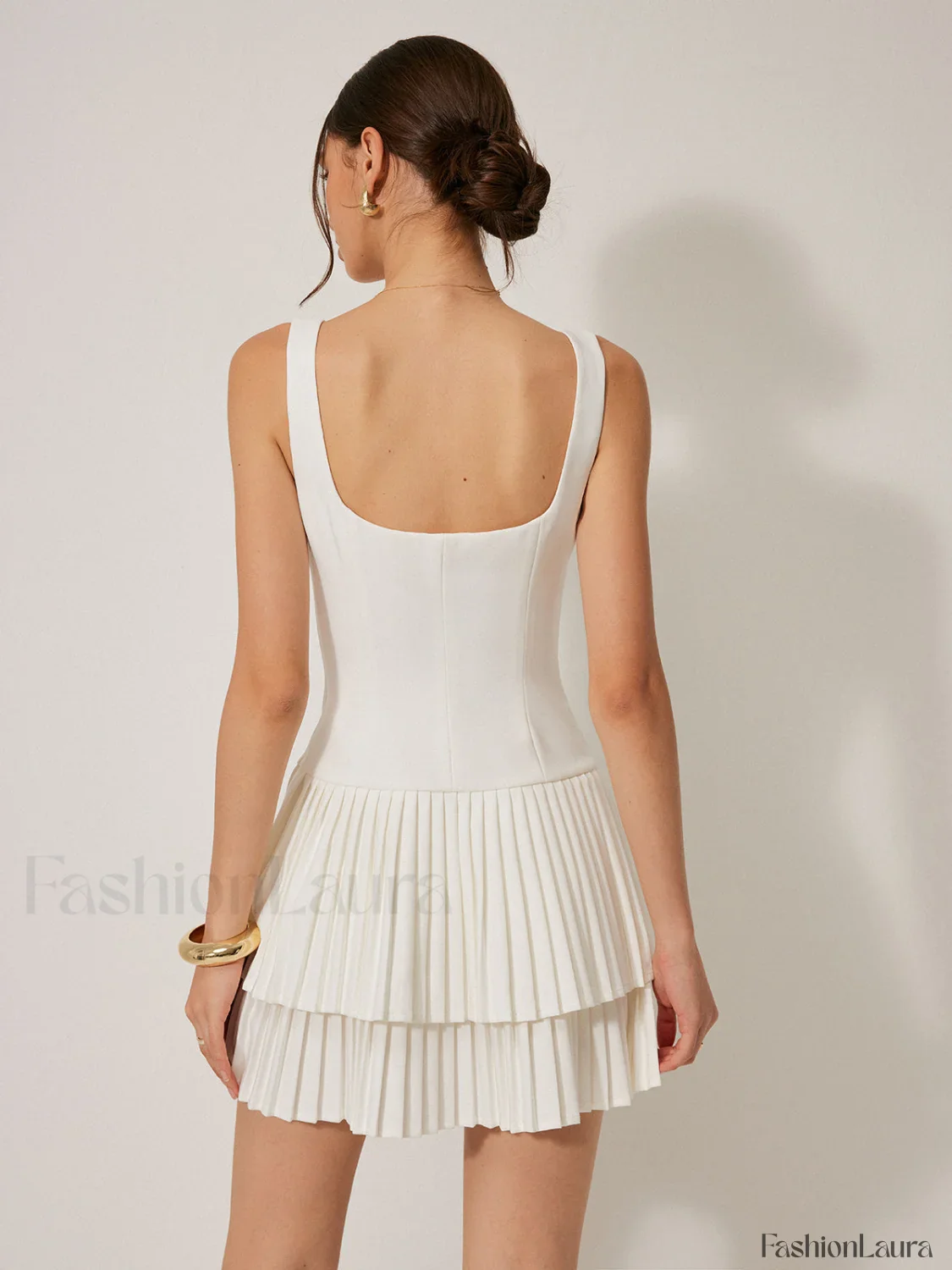 Square Neck Pleated Dress - Image 36