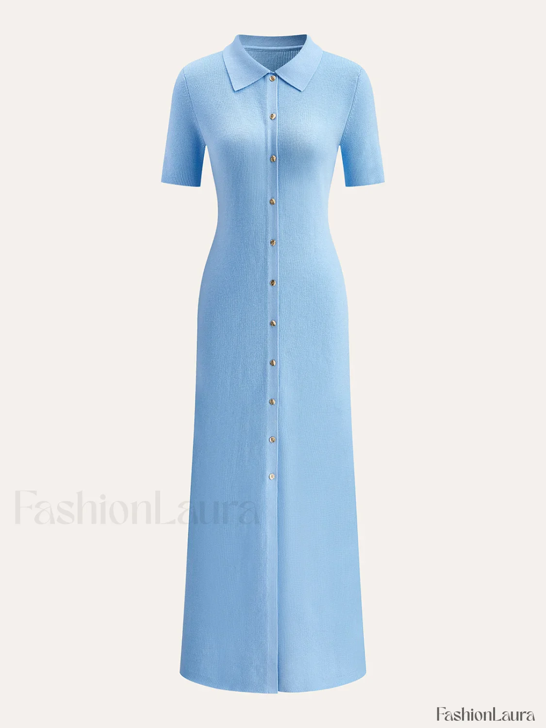 Metal Button Collar Midi Dress - Image 28