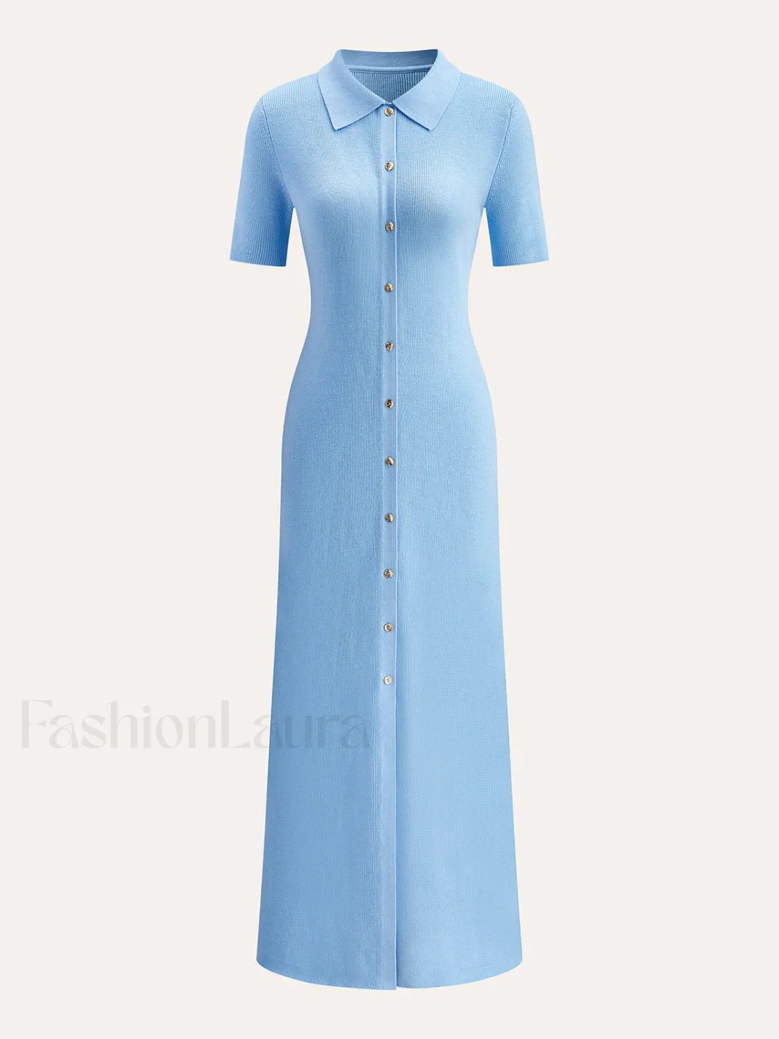Metal Button Collar Midi Dress - Image 8