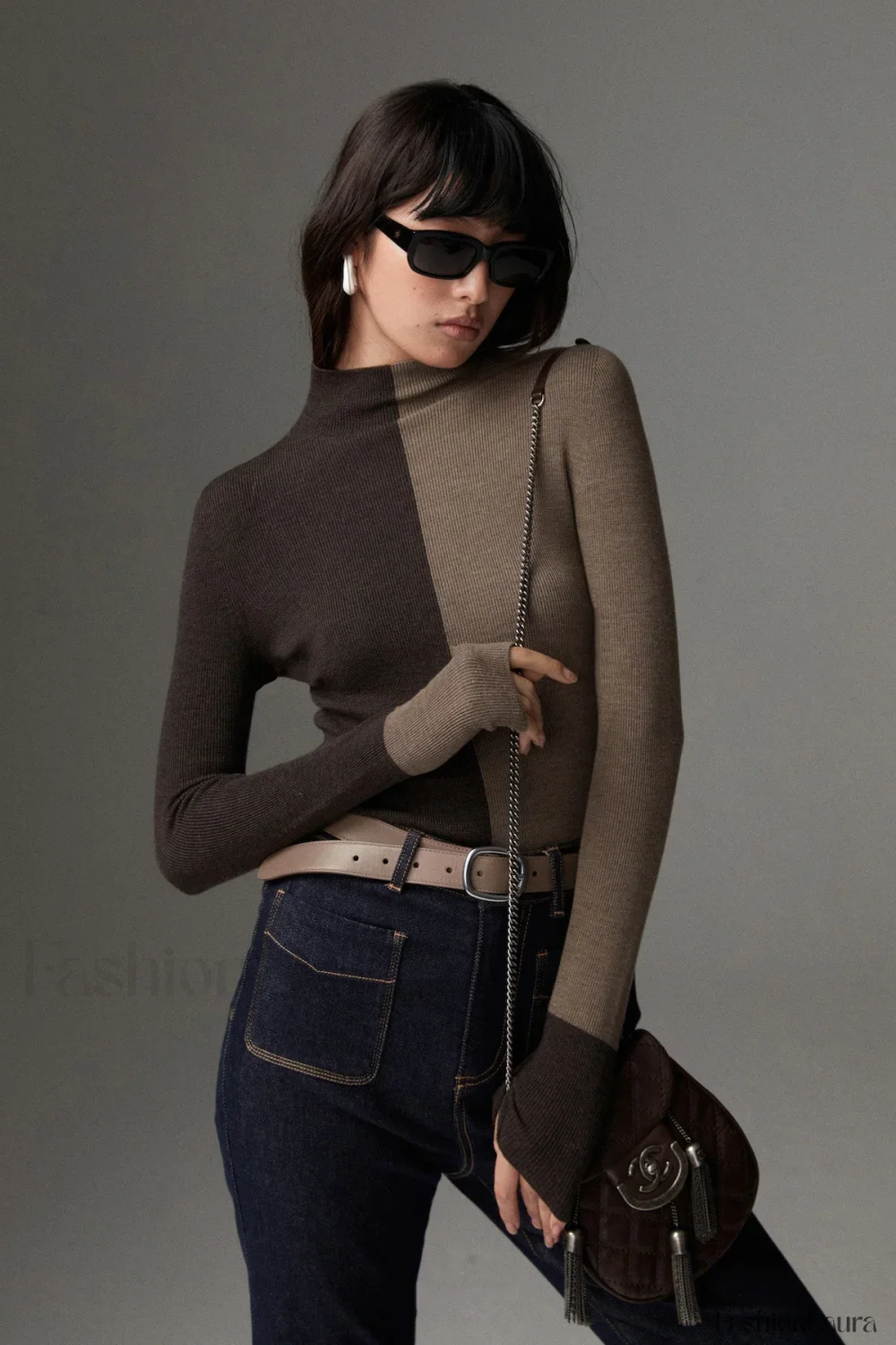 Wool-Blend Two Tone Skinny Knit Top - Image 40