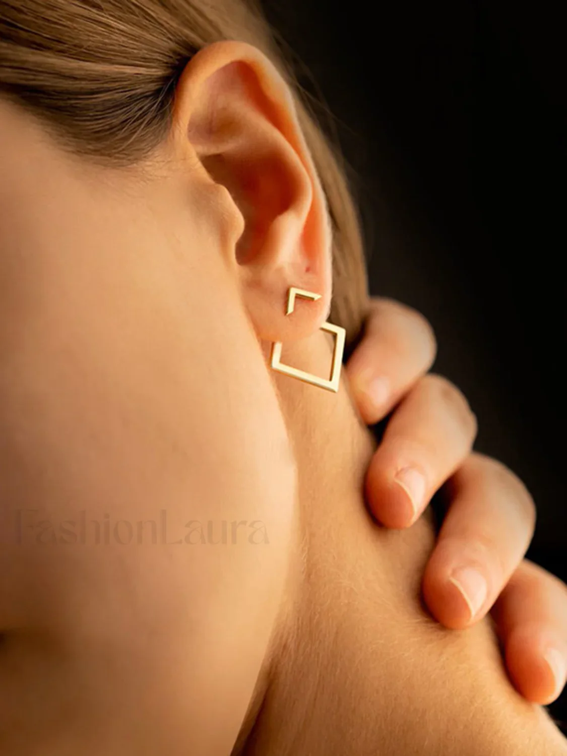 Square Geometric Stud Earrings - Image 4