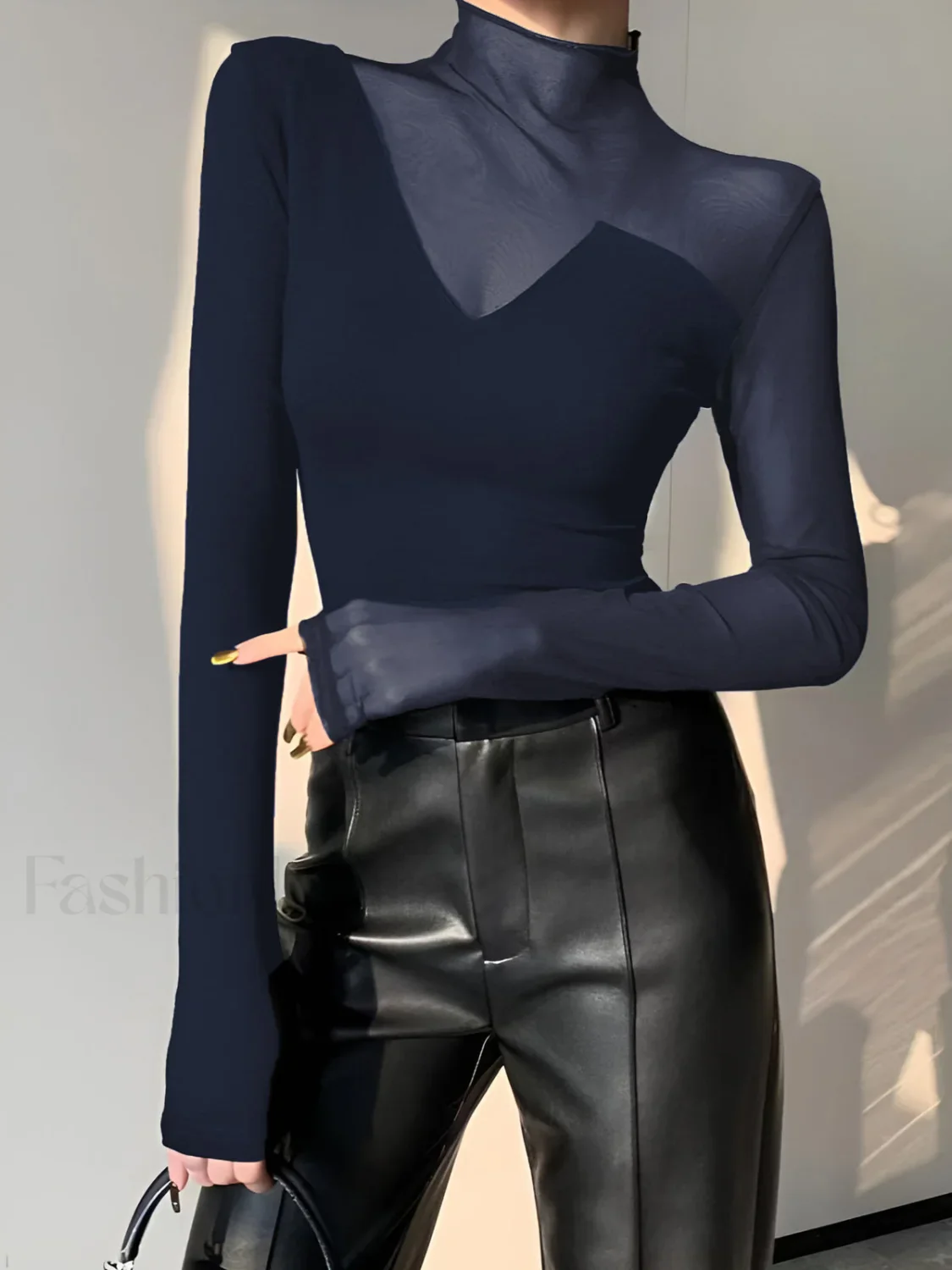 Asymmetrical Sheer Mesh Panel T-Shirt - Image 15