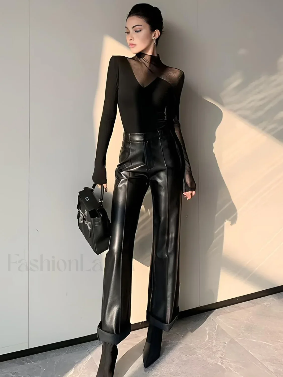 Asymmetrical Sheer Mesh Panel T-Shirt - Image 4