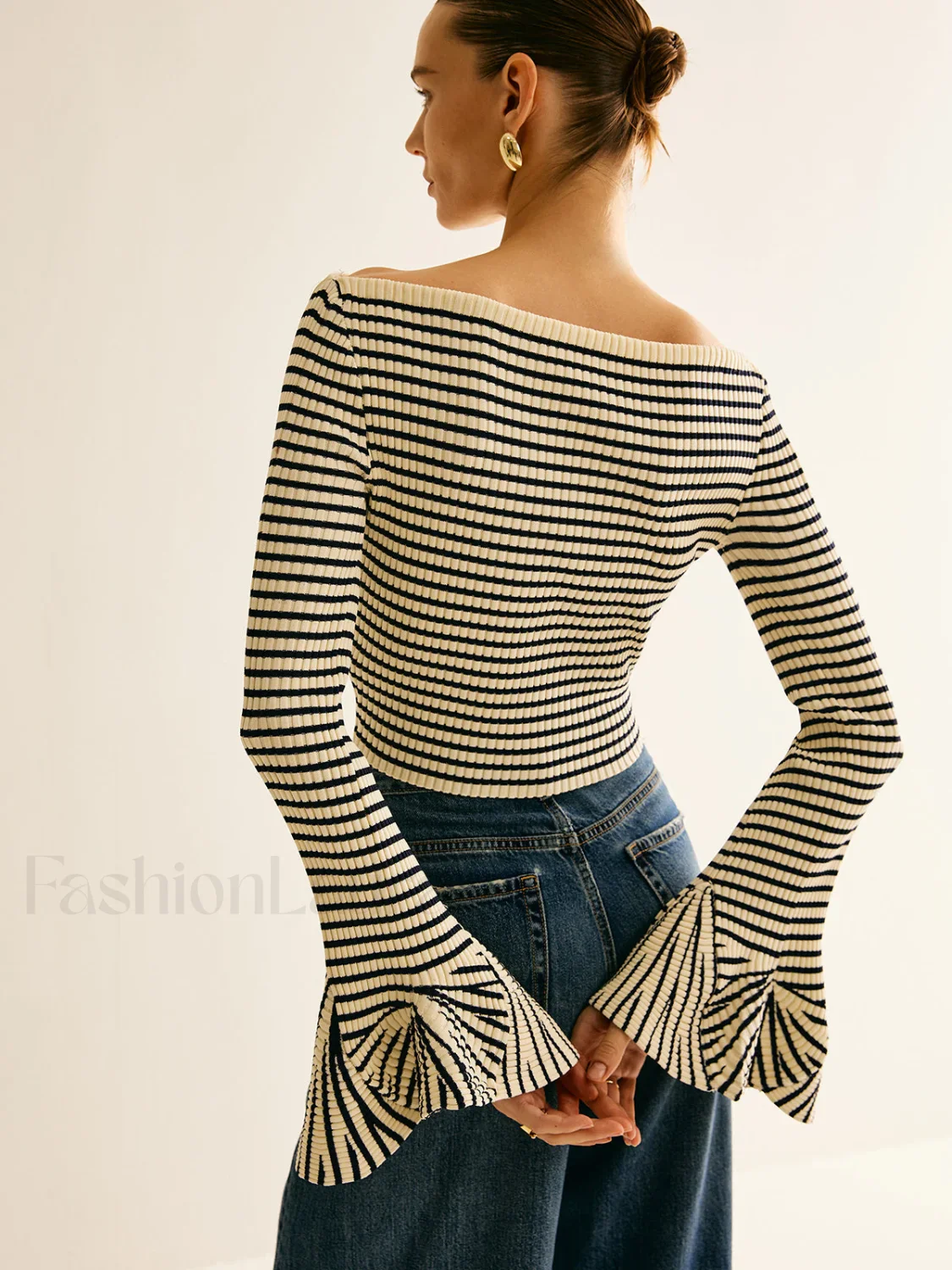 Striped Ruffle-Sleeve Knit Top - Image 5