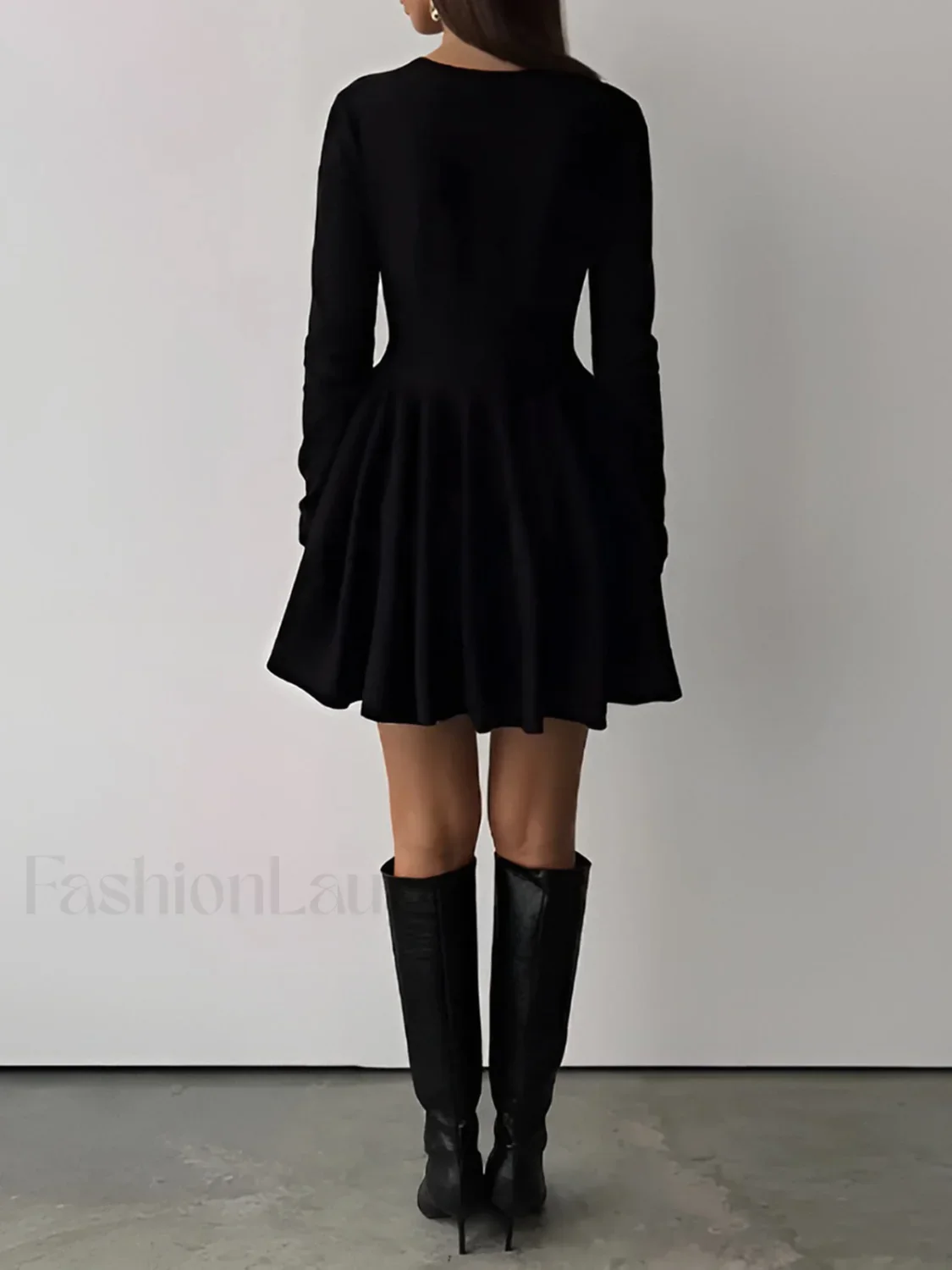 Plain Pleated Sweater Short Dress - Image 10