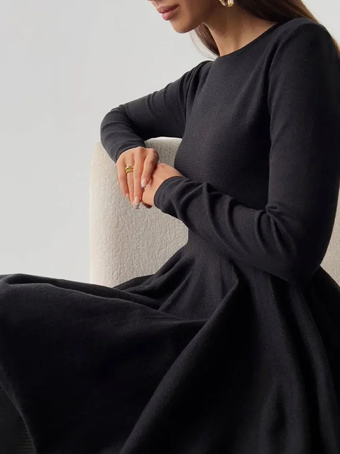 Plain Pleated Sweater Short Dress - Image 20