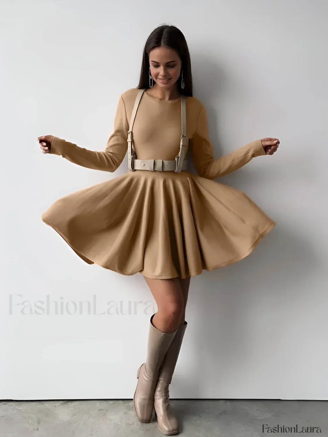 Plain Pleated Sweater Short Dress - Image 30