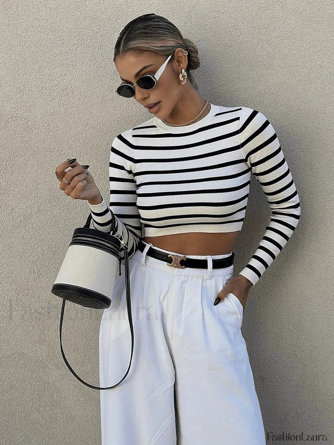 Striped Crop Bodycon Knit Top - Image 12